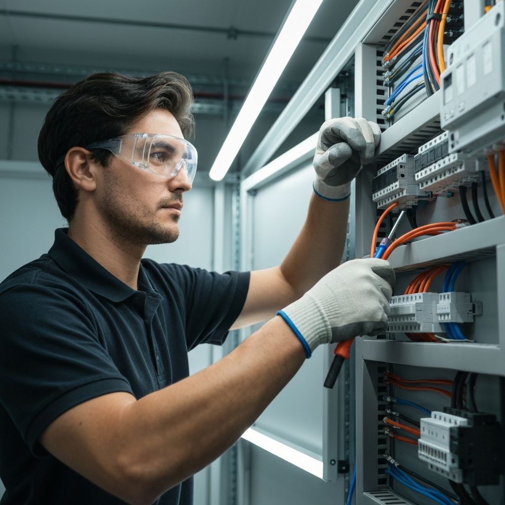 Professional electrical rewiring work inside a UK home